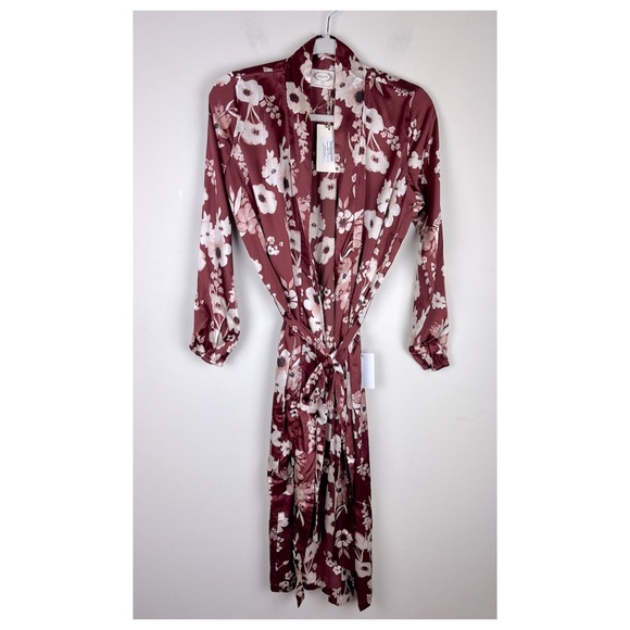 Joyfolie Boho Romantic Cottagecore Chic Satin Pomona Duster Robe Rust Floral XXS - Picture 4 of 13